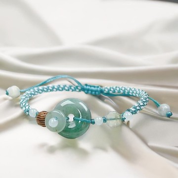 【願‧平安】飄綠平安扣編織手鍊 | 天然緬甸玉翡翠A貨 | 送禮