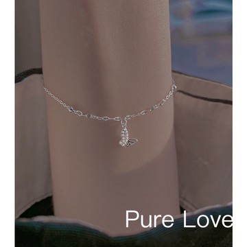 Pure Love樂芙 / 正韓 銀飾【S925純銀】B0519簡約通體純銀手鍊小圓珠蝴蝶微鑲鋯石手鏈 / 銀