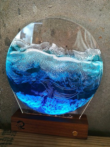 綠島手作/海浪海洋樹脂壓克力鯨魚小夜燈/透光水晶膠/顏色客製化