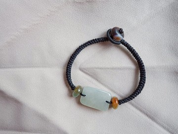 幾何三彩翡翠結繩手鍊・緬甸玉 ・天然石・瑪瑙