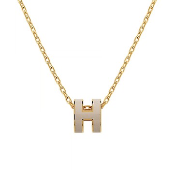 Hermes MINI POP立體H字簍空設計項鍊(灰x金)