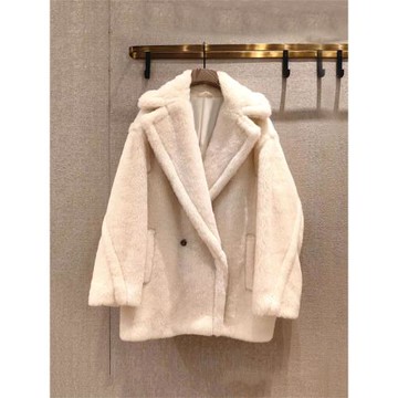 折扣剪標店2026年早春新款翻領羊駝毛混紡短款純色泰迪熊大衣外套