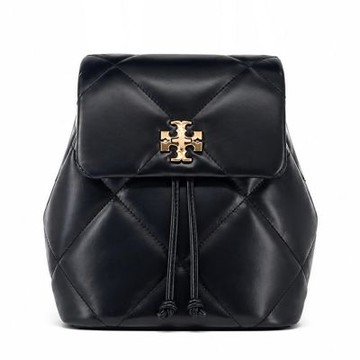 TORY BURCH KIRA 菱格紋絎縫翻蓋後背包(迷你/黑)