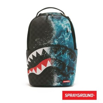 SPRAYGROUND-海浪拼接鋸齒鯊大容量後背包-黑色