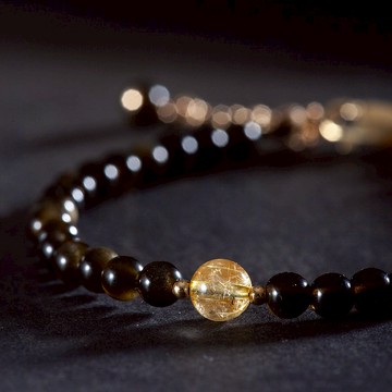 金沙黑曜石金髮晶14KGF 天然水晶手鍊 客製化禮物