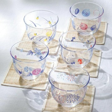 東洋佐佐木冷茶杯5入組付茶杯墊 《和食器 煎茶 麥茶 茶碗 夏道具 茶具 茶道 玻璃杯 茶杯》