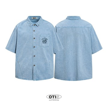 【OTIS】 「現貨速出」洋流 水洗 細節扣子 藍色 襯衫 短袖 寬鬆 落肩 復古 美式 街頭