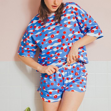 愛的電波短袖睡衣套組 / 深藍