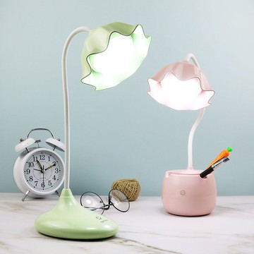 簡約臺燈USB書桌學習護眼燈床頭學生觸摸荷花充電LED宿舍兒童閱讀