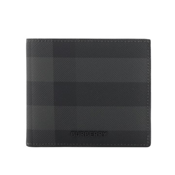 BURBERRY 經典格紋帆布對開8卡短夾(炭灰色)
