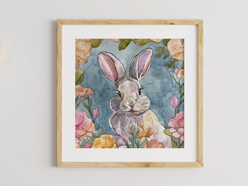 可愛的兔子漂亮的兔子原創水彩畫兒童動物藝術