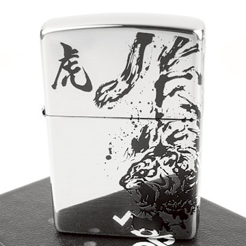 【ZIPPO】日系~Dragon-水墨畫系列-老虎圖案設計打火機(銀色燻黑款)