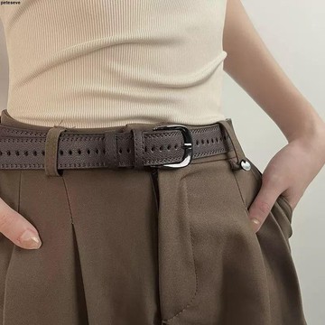 【台灣出貨】皮帶 無需打孔皮帶 女款 棕色 isn風 牛仔褲 褲帶 裝飾 百搭 腰帶 女士 2024新款 腰封 皮帶女