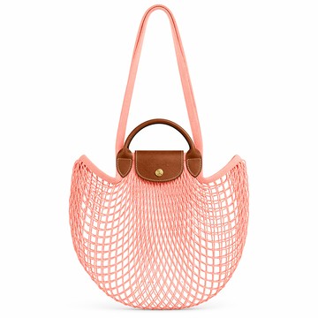LONGCHAMP LE PLIAGE FILET系列網狀棉質手提/肩背兩用包(腮紅橘)