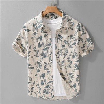 【巴黎精品】現貨+預購 男襯衫短袖上衣男日系寬鬆休閒襯衫男裝-夏日亞麻印花透氣男上衣2色a1kq2