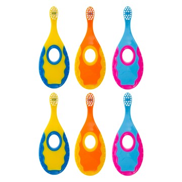 VITAHALO 兒童牙刷 適合0-3歲寶寶 柔軟刷毛  黃色+橘色+藍色  6支  1組