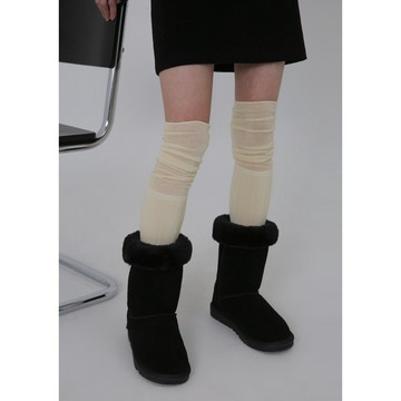 正韓製層疊感長襪 socks 3色 ( black-up ) 抓皺 襪子 過膝襪 卷邊 雙層感 學生襪 秋冬