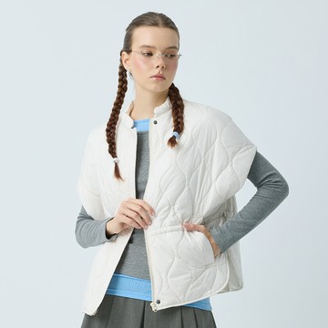 元動力 立領抽繩衍縫鋪棉防風背心(杏；S-L)