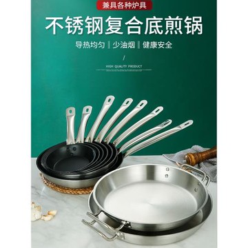 西廚煎鍋平底不粘鍋家用不銹鋼單柄鍋商用牛排煎鍋電磁爐燃氣專用