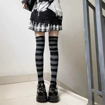 臺灣/✨大腿襪   過膝襪  長筒襪土酷彩條紋襪子女小腿襪長筒過膝電競少女風高筒暗黑日系朋克潮jk