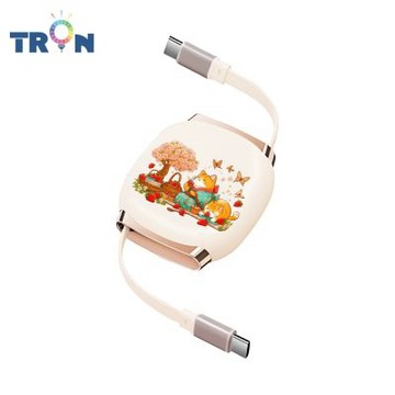 TRON 100W Type-C 伸縮快充線 1M 奶茶色 可愛的貓狗動物D-1 4檔長度調整 可充筆電 適用i15以上手機 平板