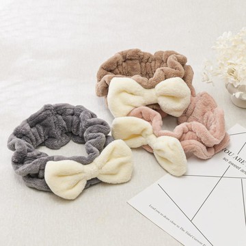 細絨洗顏髮帶領結-多色任選