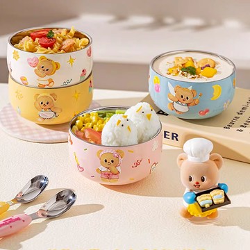 天藍小舖-黃油小熊不鏽鋼碗400ML-共4色-$290【A11115809】