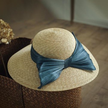 歐美優雅大檐草帽子女奢華麻紗蝴蝶結遮陽帽度假防紫外線