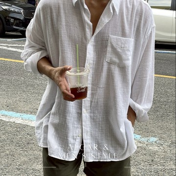 【Algar選品】韓系INS棉麻立領襯衫 shirt 上衣 男生襯衫 長袖襯衫 落肩 寬鬆 涼感 透氣 外套 罩衫 簡約
