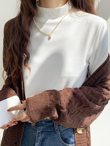 春秋季半高領緊身內搭長袖T恤女ins超火上衣小眾設計感別致打底衫