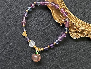 招智慧 提升脈輪能量-漸層螢石x藍針白水晶  x鹽源瑪瑙黃銅手鍊