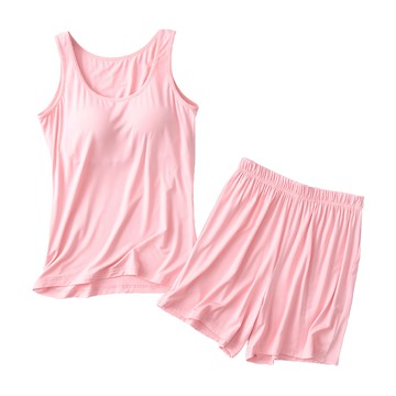 NEW FORCE 莫代爾Bra背心短褲套裝 鬆緊腰帶設計 舒適面料 居家服  L  粉色  1套