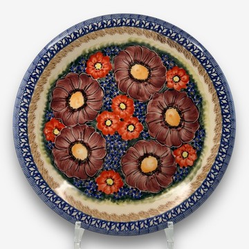 波蘭手繪手工陶-圓盤 大盤 26cm 雅紅之宴系列