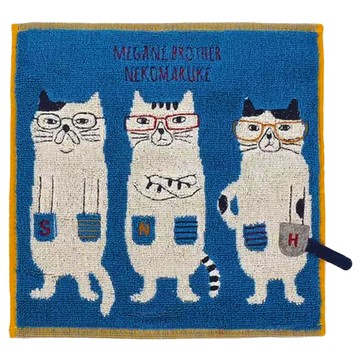 kUSUgURU JAPAN 日本眼鏡貓 NEKOMARUKE貓丸系列 乾濕兩用紗布毛巾  藍色  1個
