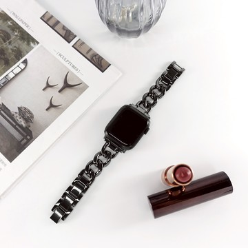 Apple Watch 全系列通用錶帶 蘋果手錶替用錶帶 扣環鍊帶 鋅合金錶帶 黑色 ＃858406BK