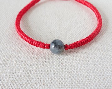 【金剛結】本命年【幸運石】冰烏雞翡翠韓國蠟線手鍊*GC04*避邪