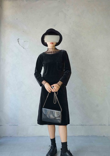 尋寶古著-SONIA RYKIEL黑色絲絨修身洋裝