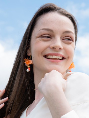 Pearl Detachable Statement Earrings [ORANGE]