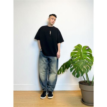 25SS 日系Cityboy寬松直筒14OZ復古做舊赤耳丹寧泥染水洗牛仔長褲