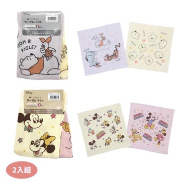 小禮堂 Disney 迪士尼 人物滿版毛巾兩入組(約34x35cm) 米奇 維尼