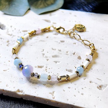 VIIART。獨角獸。摩根石堇青石海藍寶貝殼珠古董珠古著金手鍊手環