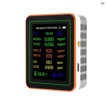 10合1空氣質量檢測儀 PM2.5/PM10/甲醛/TVOC/二氧化碳/一氧化碳/AQI/溫度/溼度/曲線檢視 白色 Z
