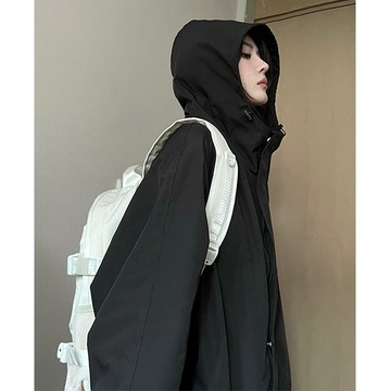 運動外套沖鋒衣外套連帽夾克外套女高街女裝時尚百搭寬松短款上衣學生秋季新款【倪醬】