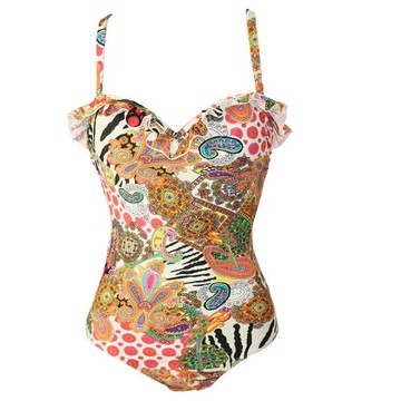 清貨波西米亞風連體三角運動鋼托聚攏保守性感溫泉度假連體泳衣