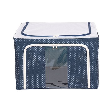 樂嫚妮 (4入)66L牛津布鐵架收納箱-藍點點