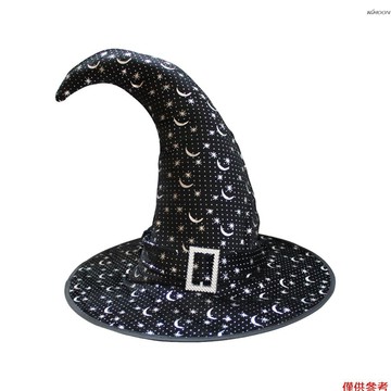 帶扣白色星星  成人兒童適用彎鉤女巫帽萬聖節派對cosplay角色扮演道具