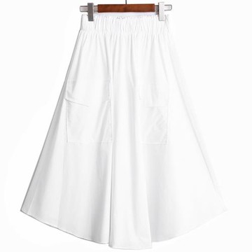 翻蓋插兜純色半身裙韓版高腰顯瘦a字裙中長款傘裙休閑裙子潮夏裝