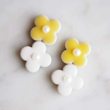 黃色×白色 花朵耳環/耳夾 美濃燒 傳統工藝品