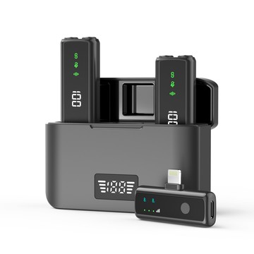 新款無線數顯領夾式麥克風帶充電倉 一拖二 手機直播降噪錄音話筒【宜家良品百貨】