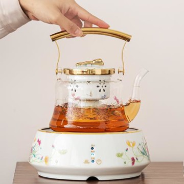 秦藝家用辦公室電陶爐煮茶器玻璃燒水壺小型全自動輕奢蒸茶壺套裝